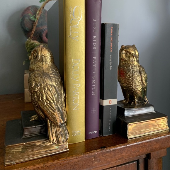 Vintage brass owl bookend pair